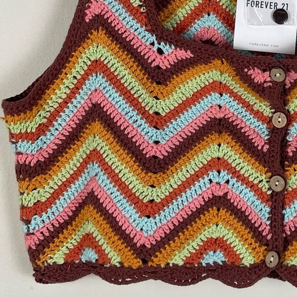 Forever 21 Crochet Chevron Sleeveless Cotton Crop Top Size Medium NEW‎ Festival - Picture 3 of 11